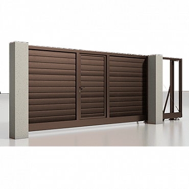 Откатные ворота с калиткой серии Prestige 4000×2000 на сваях для дачи Alutech